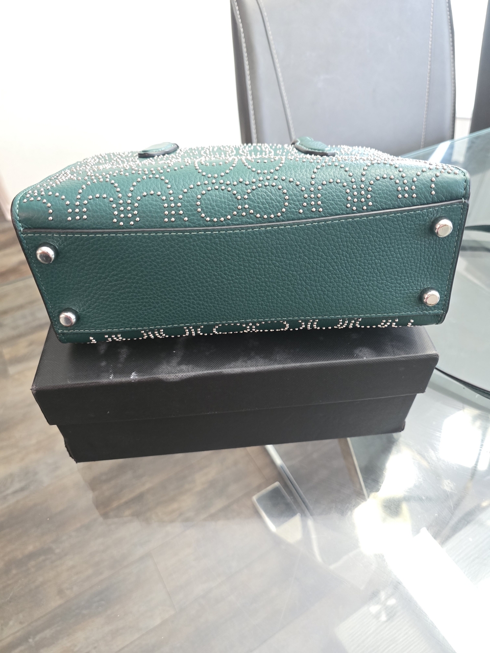 COACH Green Studded Signature Leather Tote - Picture 8 of 8